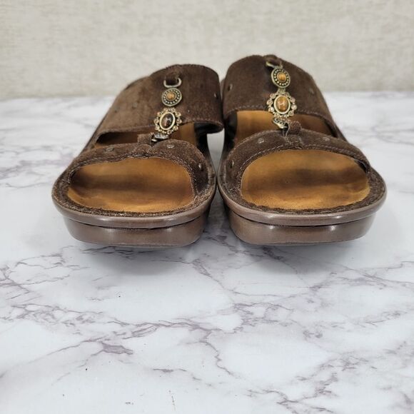 NAOT Brown Suede Slides with Tiger's Eye Faux Gems Accent Women's Euro 40 - Picture 7 of 10